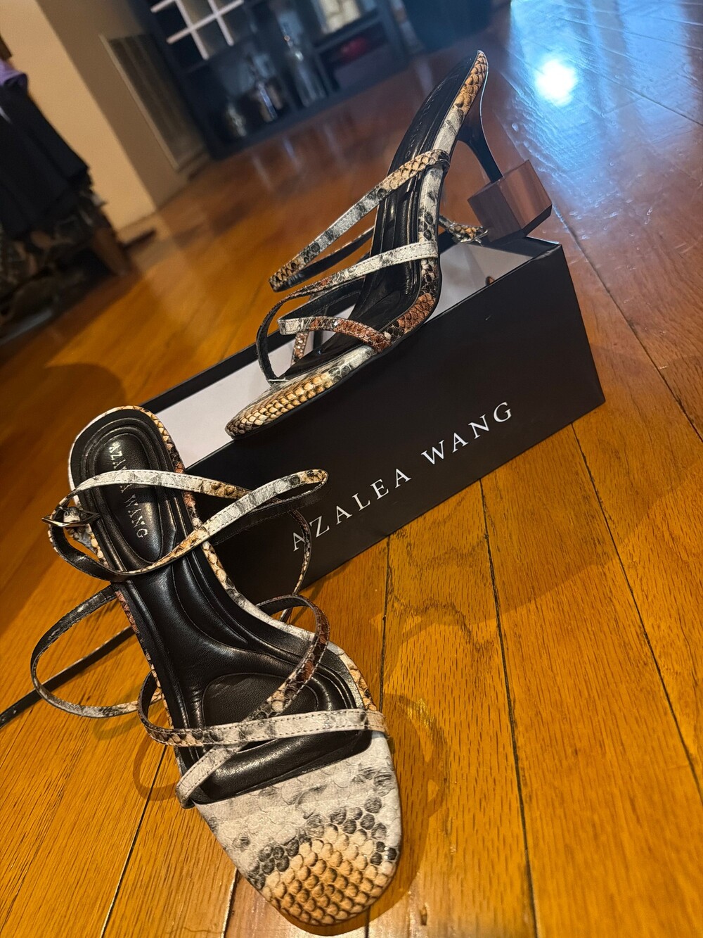 Azalea Wang Strappy High Heel Sandals Snake Print Women's Shoes